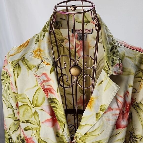 Tropical Floral & Palm Jacket/Blazer Size L Vintage Jamaica Bay - Picture 3 of 7